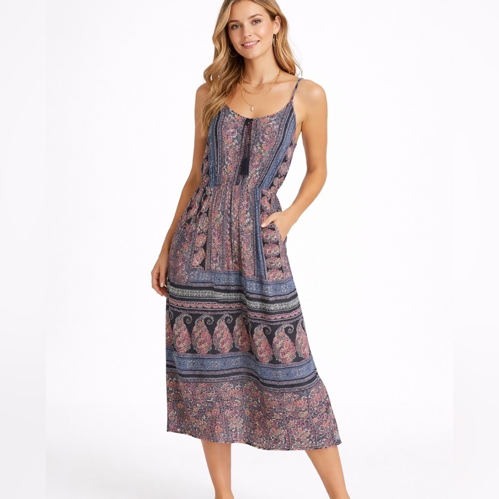 Angie bohemian printed festival dress midi with pockets S